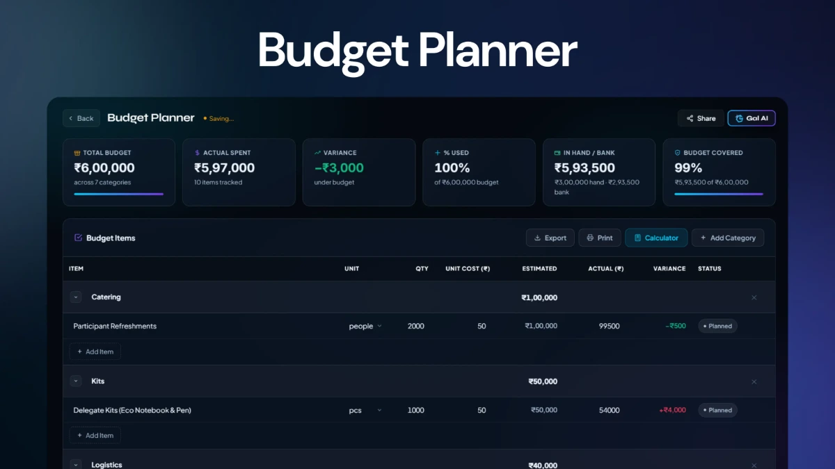 Event Planner budget tracking screen